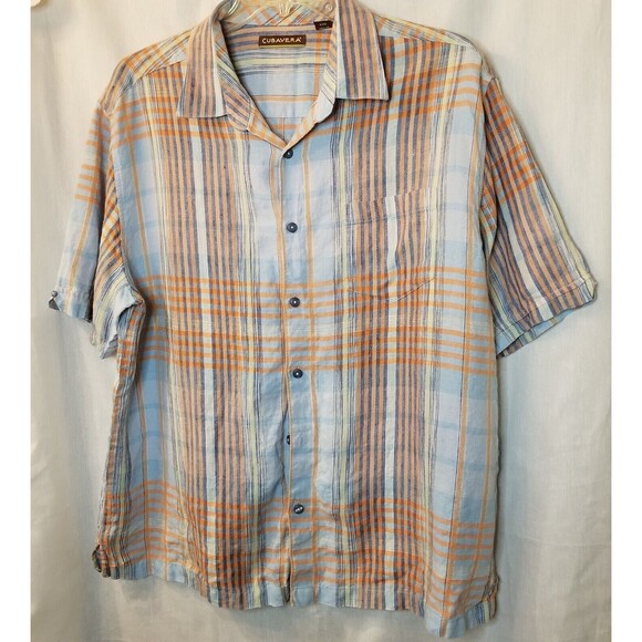 Cubavera Linen Shirt Mens Size 2XL Blue Orange Button Down Classic Collared - Picture 2 of 9